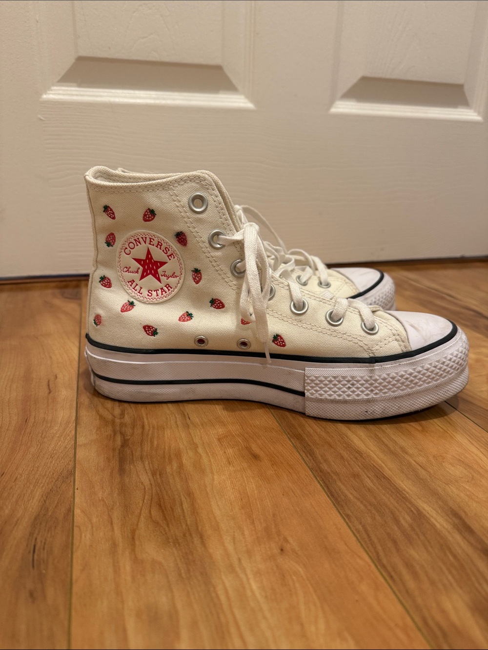 Converse Kids High Top Sneakers - Cream with Red Strawberry Print